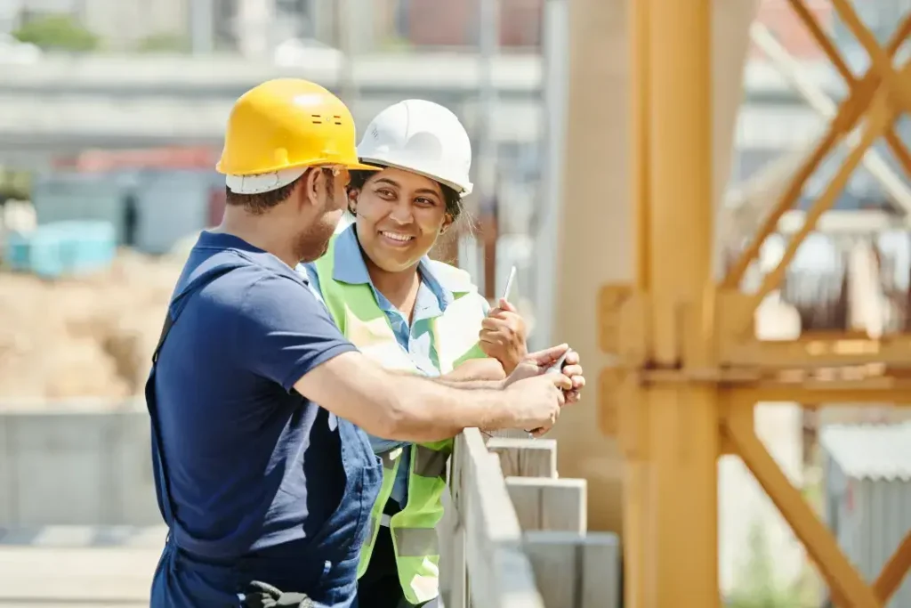 Female builders construction site leadership