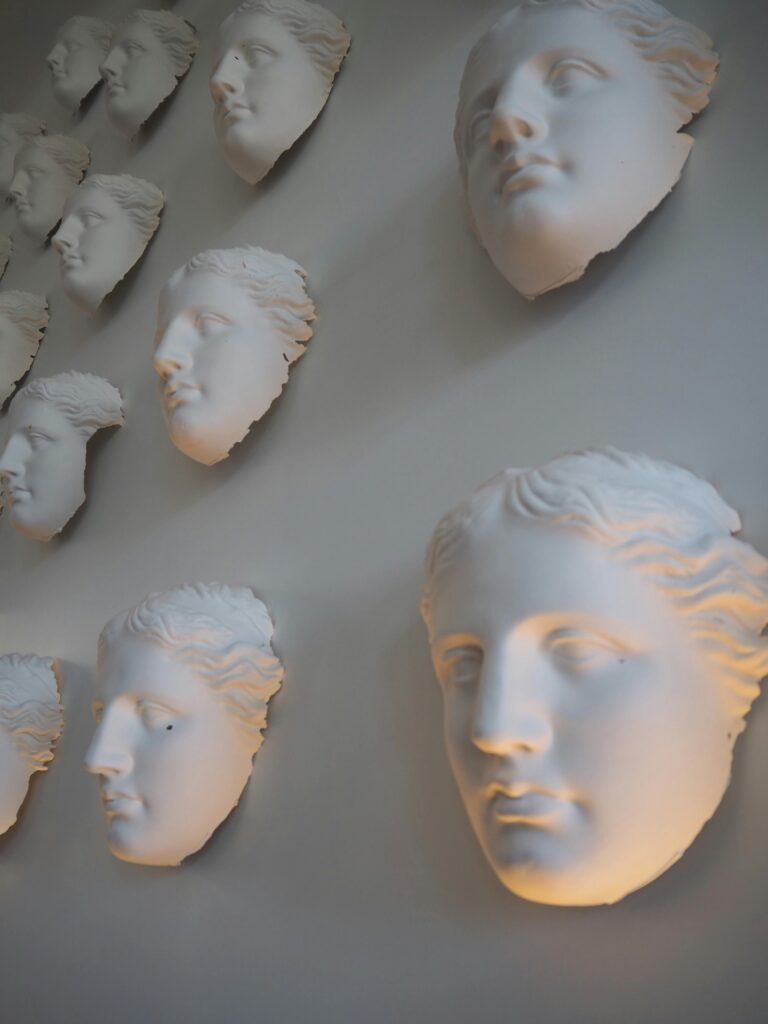 decorative plaster wall being sculpted