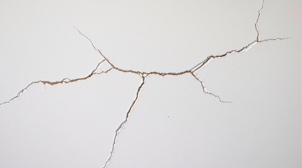 Professional close-up showing realistic plaster cracks on an interior wall